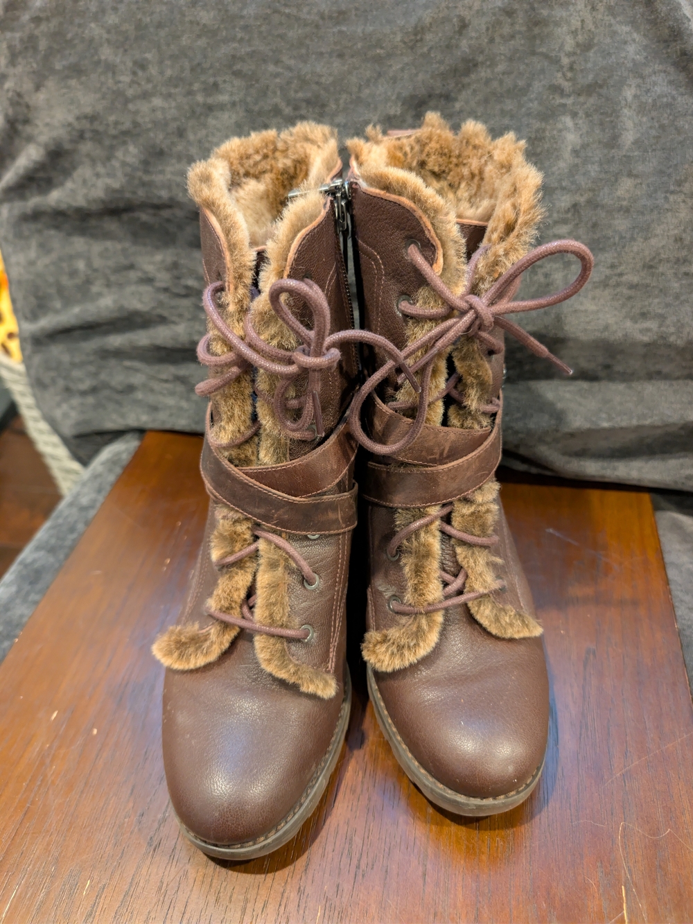 UGG Brown Lace-Up Faux-Fur Ankle Boots